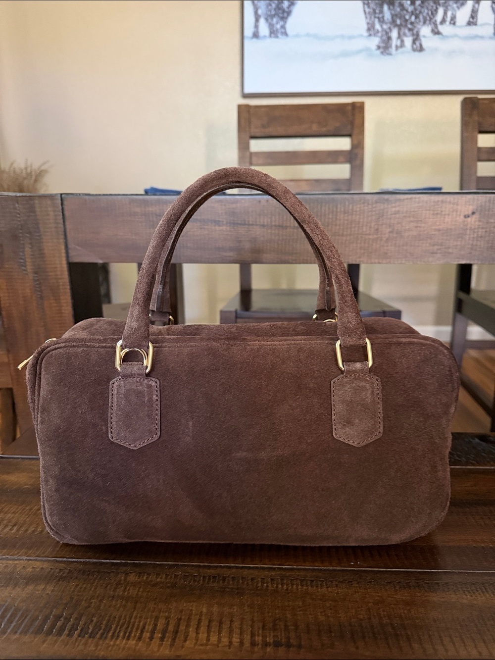 Isadora Brown Suede Satchel Handbag
